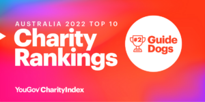 Graphic with trophy icon and text- "Australia 2022 Top 10 Charity Rankings YouGov Charity Index."