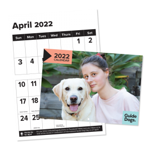 Large print Guide Dogs branded calendar.