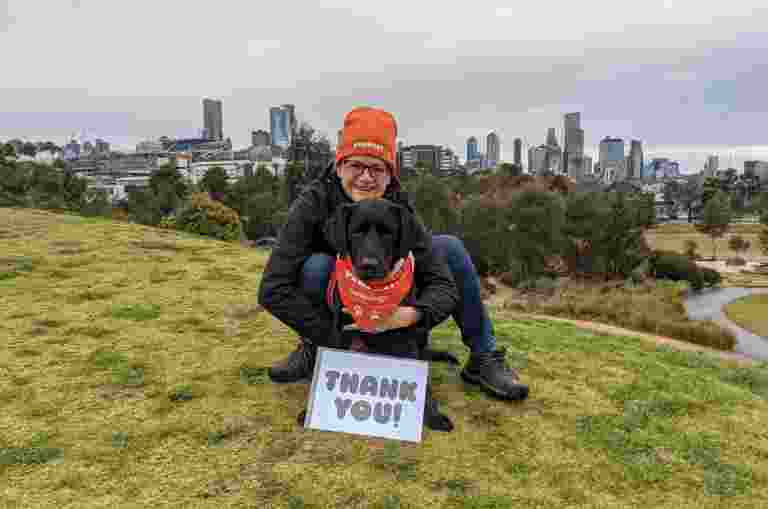 Bronwen Moncrieff and her reclassified Guide Dog Jordie.