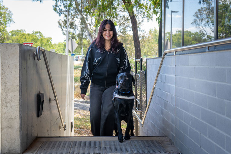 Guide Dog handler Maysoun with her Guide Dog Gino