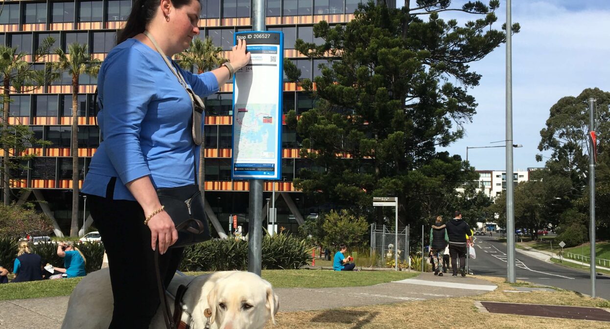 New Braille and tactile bus stop signage.