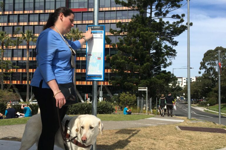 New Braille and tactile bus stop signage.