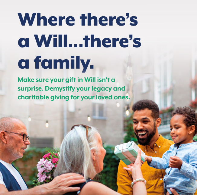Four family members handing out presents. Text reads: Where there's a Will... there's a family.