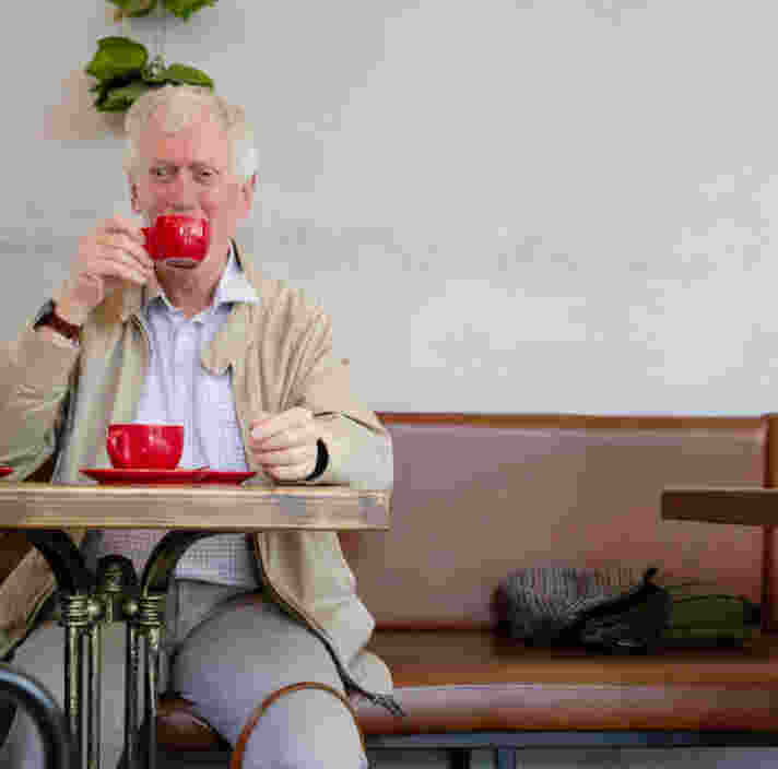 Guide Dog Client and his yellow Labrador Guide Dog.