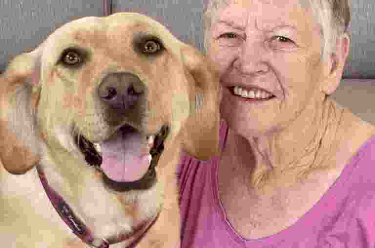 Barbara and yellow Labrador Guide Dog Skye