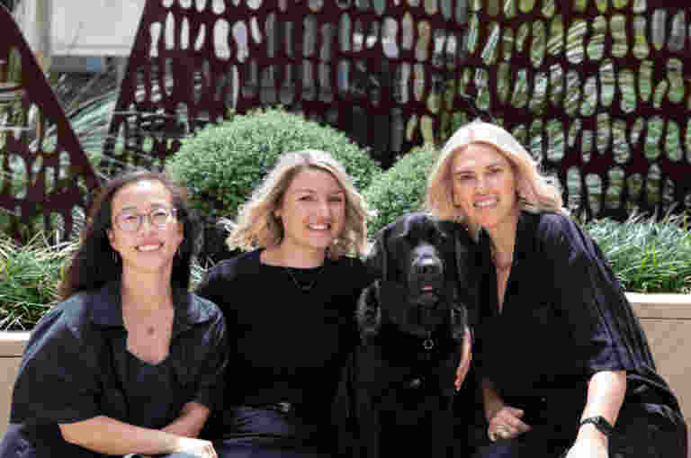 Claudia, Sophia, Kriste and black Labrador Fella