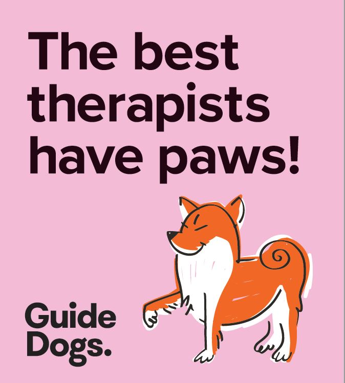 Illustration of a happy dog with the text "The best therapists have paws!" set against a pink background, featured on Magnets - 5 Pack.