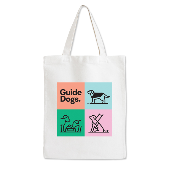 Black foldable bag with four colorful quadrants featuring guide dog icons and the text Guide Dogs.