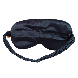 The Eye Mask, made of black satin with an elastic strap, is displayed against a plain white background.