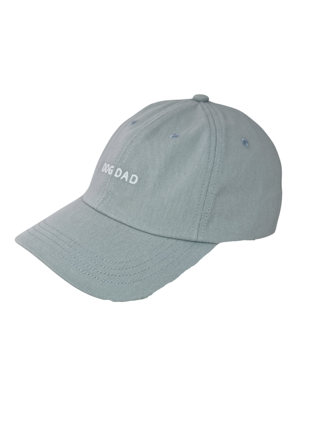 Light gray Caps featuring "DOG DAD" embroidered in white on the front, displayed against a plain white background.