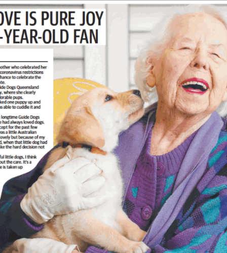 Guide Dogs supporter Joy’s secret to longevity: chocolate, bubbles and puppy cuddles