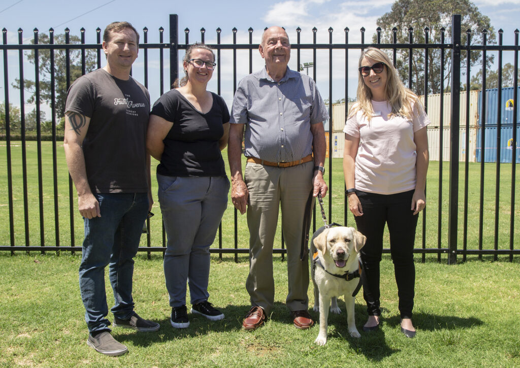 Katrina and Karl Harris, Arthur Whitney, Guide Dog Honnie and Guide Dogs team member Nicole Rogers.