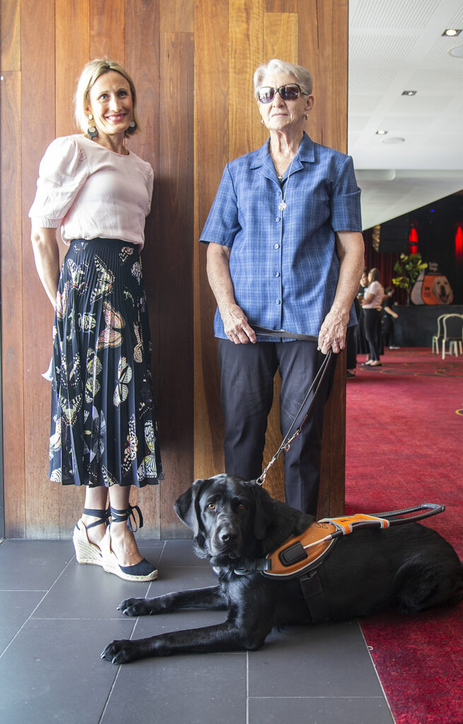 Georgie Baker from Queensland Community Foundation, Carol Maltby and Guide Dog Quincy.