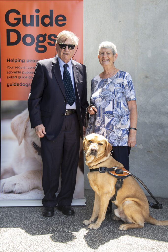 Mike Kingham, Guide Dog Archie and Joy Kefford.