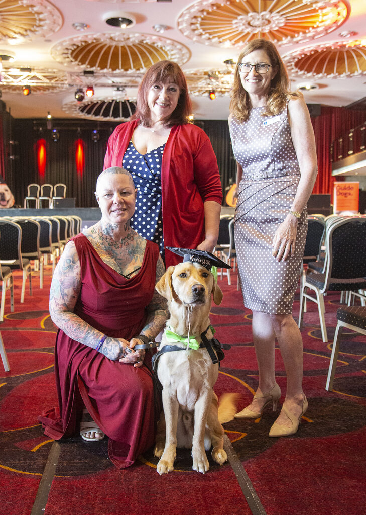 Janice Whittle with Guide Dog Keegan, Helen Lipscombe, Cr Sandy Landers.