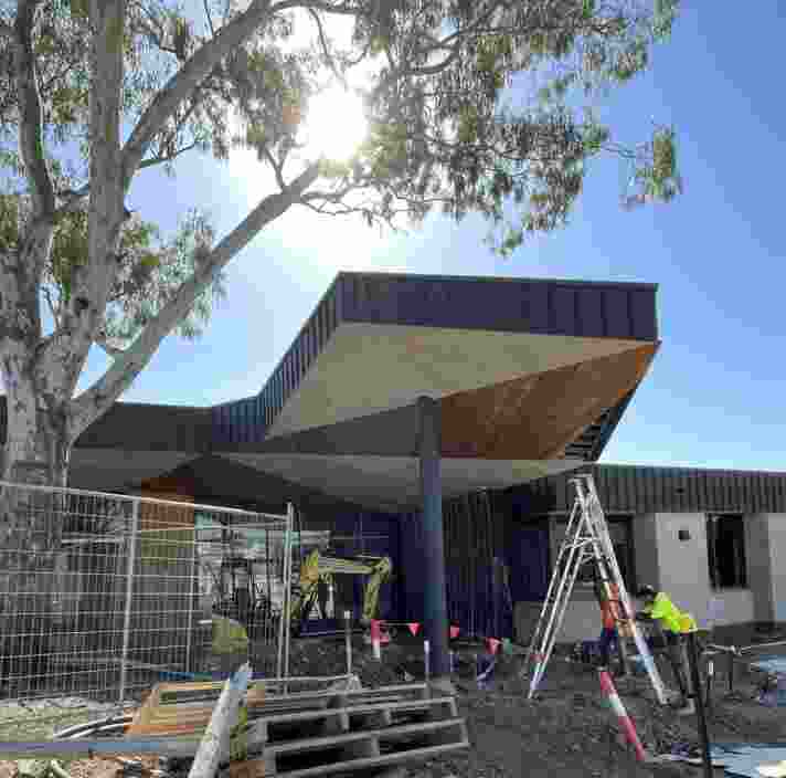 A view of the new reception’s welcoming roof line.